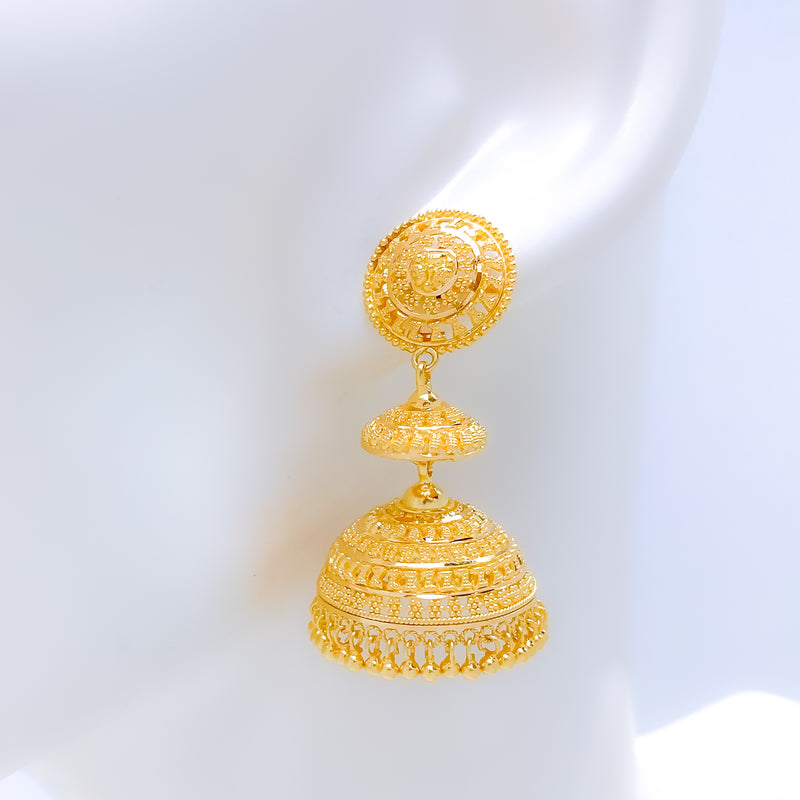 Upscale Hanging Two-Tier 22k Gold Earrings
