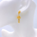 Long Beaded Floral Hanging 22k Gold Earrings