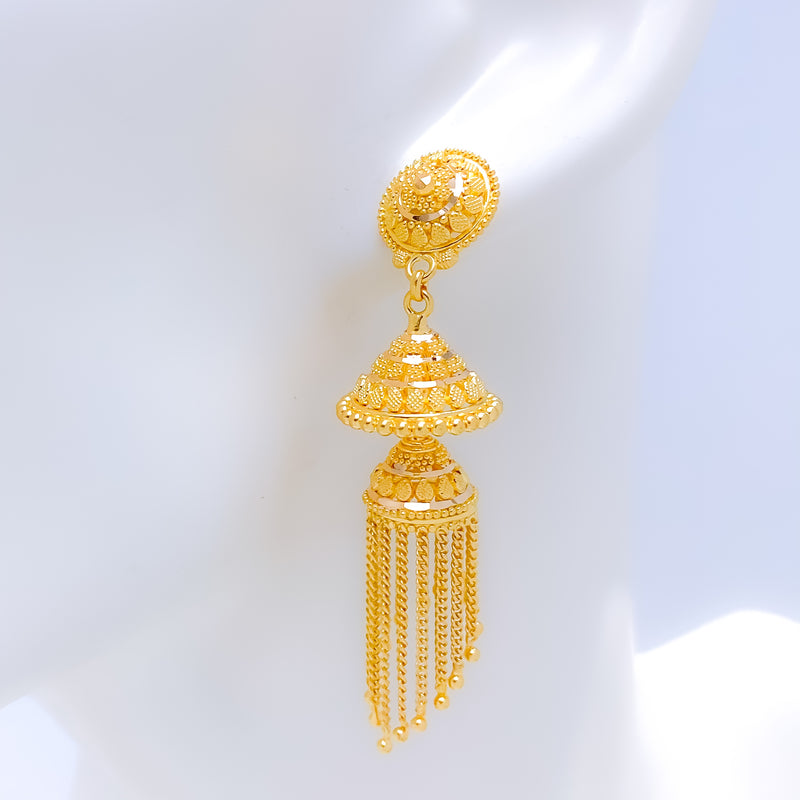 Contemporary Elevated Chandelier Hanging 22k Gold Earrings