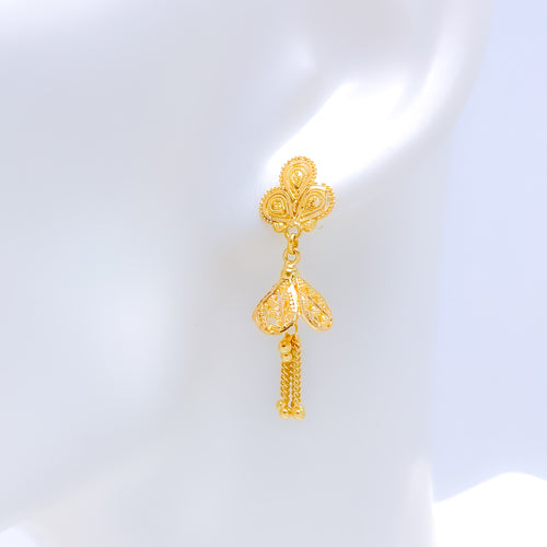 Lightweight Clover Hanging 22k Gold Earrings