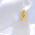 Posh Leaf + Flower Adorned Jhumki 22k Gold Earrings