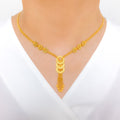 Shimmering Mesh Halo 22k Gold Necklace Set