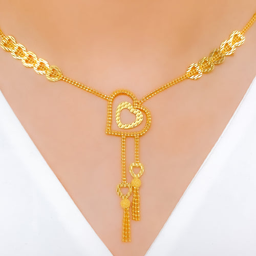 Asymmetrical Heart Drop 22k Gold Necklace Set