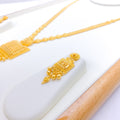 Classy Rectangular + Netted Drop 22k Gold Long Set