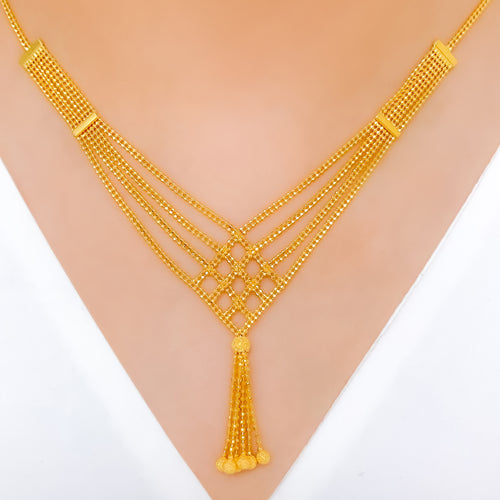 Posh Checkered Chain 22k Gold Necklace Set