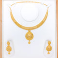 Glossy Grand Leaf Drop 22k Gold Necklace Set