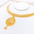 Glossy Grand Leaf Drop 22k Gold Necklace Set