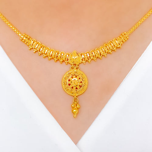 Bright Dome Drop 22k Gold Necklace Set