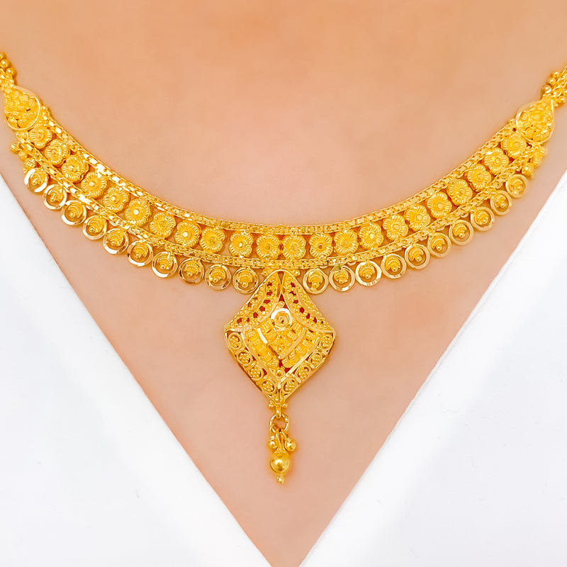 Regal Two-Tiered Floral 22k Gold Necklace Set