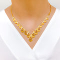 Contemporary High-Finish Leaf Adorned 22k Gold Necklace Set