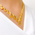 Contemporary High-Finish Leaf Adorned 22k Gold Necklace Set