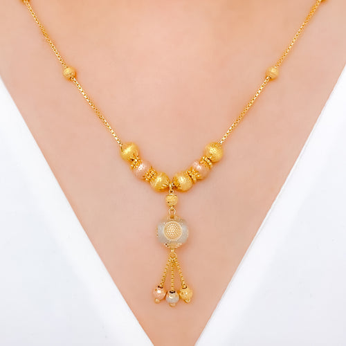 Chic Three-Tone Beaded 22k Gold Necklace