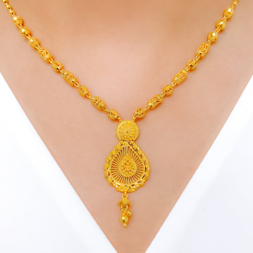 Beaded Radiant Pear Drop 22k Gold Necklace