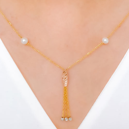 Graceful Rose 22k Gold Necklace w/ Pearl