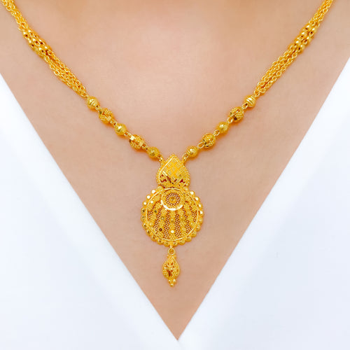 Chic Netted Floral Dome 22k Gold Necklace