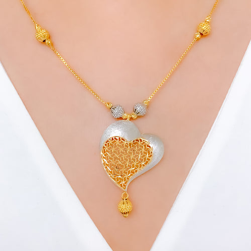 Elevated Two-Tone Heart Necklace 22k Gold Set w/ Bracelet