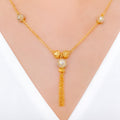 Dainty Multi-Orb Tassel 22k Gold Necklace Set