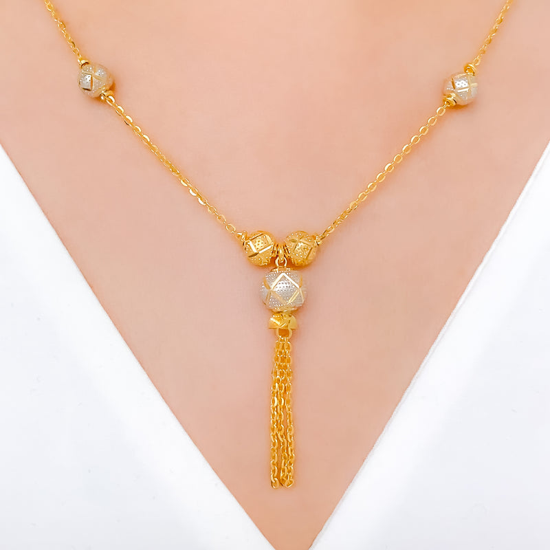 Dainty Multi-Orb Tassel 22k Gold Necklace Set