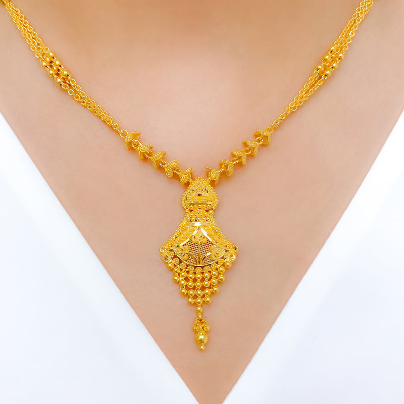 Glistening Beaded Floral 22k Gold Necklace