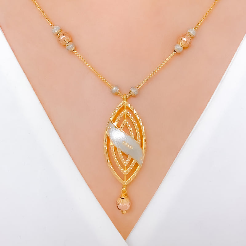 Three-Tone Marquise 22k Gold Necklace Set w/ Bracelet