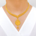 Opulent Floral Pear Drop 22k Gold Necklace Set