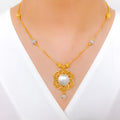 Triple Faceted Flower 22k Gold Necklace Set w/Bracelet