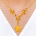 Detailed Floral 22k Gold Necklace Set