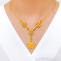 Detailed Floral 22k Gold Necklace Set