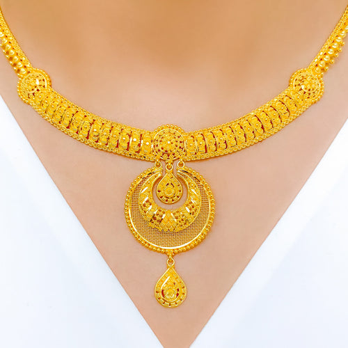 Elegant Netted Chand Drop Necklace Set