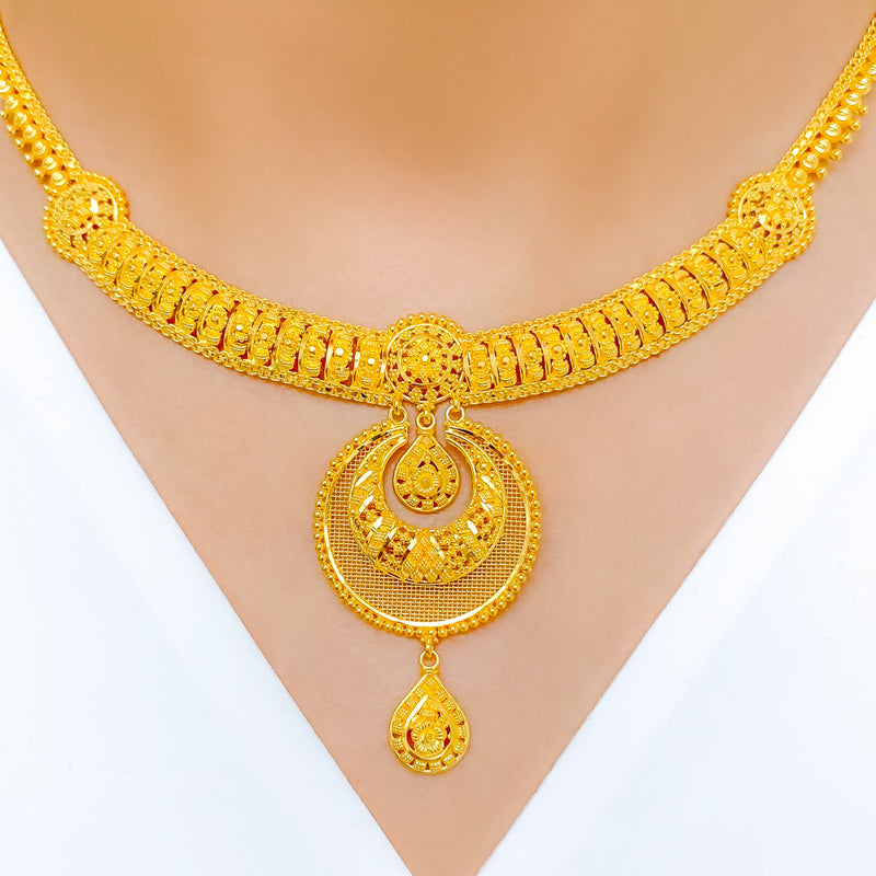 Elegant Netted Chand Drop Necklace Set