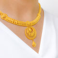 Elegant Netted Chand Drop 22k Gold Necklace Set