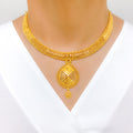 Glossy Grand Leaf Drop 22k Gold Necklace Set