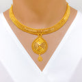 Glossy Grand Leaf Drop 22k Gold Necklace Set