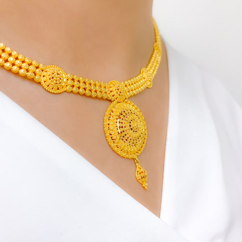 Luxurious Floral Dome 22k Gold Necklace Set