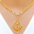 Stately Leaf Adorned Pearl 22k Gold Necklace Set