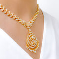 Stately Leaf Adorned Pearl 22k Gold Necklace Set