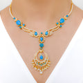 Striking Turquoise + Pearl Hanging 22k Gold Necklace Set