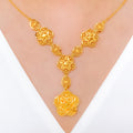 Swirling Floral Motif 22k Gold Necklace Set