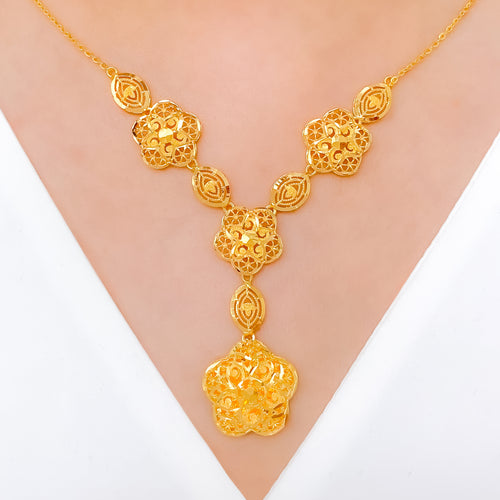 Swirling Floral Motif 22k Gold Necklace Set