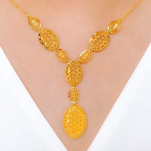 Dressy Oval Drop 22k Gold Necklace Set