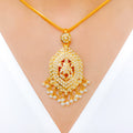 Plush Floral Pearl Drop 22k Gold Pendant Set