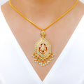 Plush Floral Pearl Drop 22k Gold Pendant Set