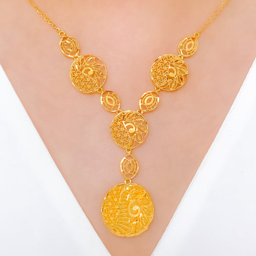 Palatial Round Floral 22k Gold Necklace Set