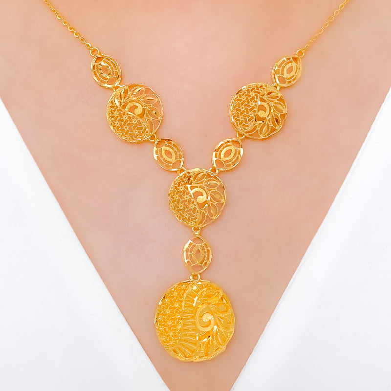 Palatial Round Floral 22k Gold Necklace Set