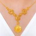 Upscale Blooming Flower 22k Gold Necklace Set