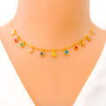 22k-gold-glossy-colorful-diamond-shaped-cz-charm-necklace