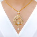 Regal Hanging Pearl 22k Gold Pendant Set