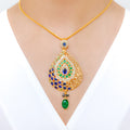 Sapphire Adorned Leaf Drop Pendant Set