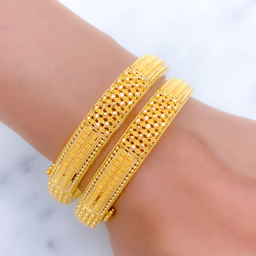 Chic Reflective Filigree 22k Gold Bangles