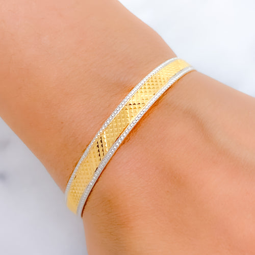 Sleek Embossed Two-Tone 22k Gold Bangle